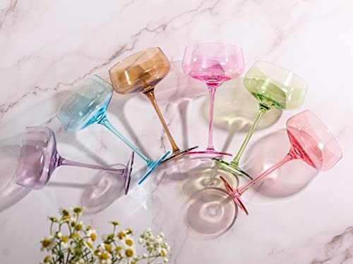 Colored Martini Glasses Set Of 6 - Round Martini Coupe Glass,Large Cocktail Glasses For Cosmo,Espresso Martini,Mixed Drinks,Champagne Coupe Glasses For Wedding,Birthday,Housewarming,Party 12.8Oz #TOP6