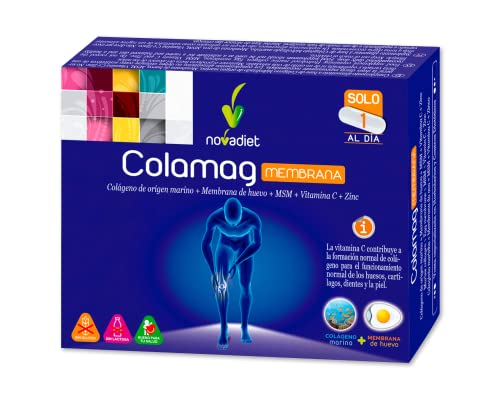 Novadiet - COLAMAG MEMBRANA con Colágeno Marino, Membrana de Huevo, Vitamina C y Zinc - Fortalece Articulaciones y Huesos, Regenera el Cartílago y Alivia el dolor, Cuidado del Bienestar - 30 cápsulas