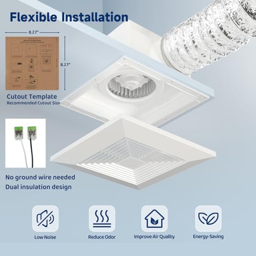 Ultra Quiet Bathroom Exhaust Fan,1.0 Sones, 100 CFM, Energy Efficient by VntSmt - Used condition - Image 4
