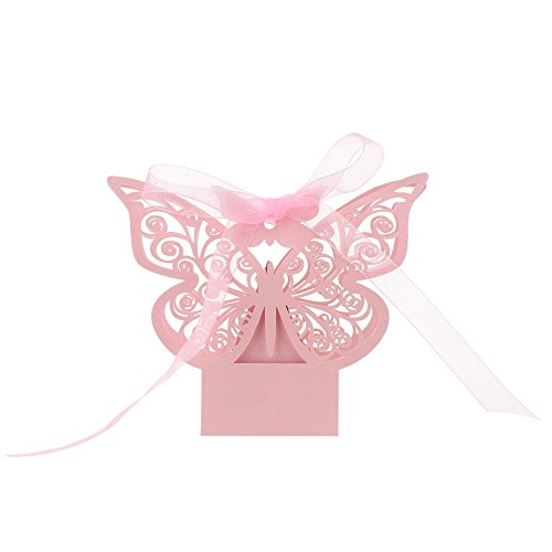 Ponatia 50 Pack Laser Cut Butterfly Wedding Favour Box With Organza Ribbon Birthday Party Candy Boxes #TOP1