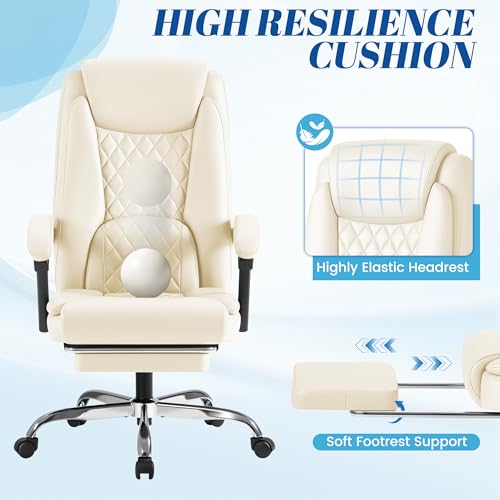 Image of Furmax Office Chair with Footrest Ergonomic High Back Design Executive Computer Desk Chair400lbs, 90-135 Reclining Leather Home Office Desk Chairs Swivel Task Chairs with Wheels (Beige)