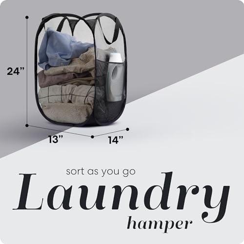 Handy Laundry Collapsible Mesh Pop Up Hamper with Wide Opening and Side Pocket - Breathable, Sturdy, Foldable, and Space-Saving Design for Clothes and Storage (Black | 2-Pack) by Handy Laundry - Image 2