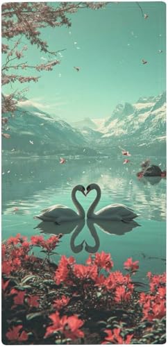 フェイスタオル 薄手 2羽の白鳥がハートを形成 タオル 吸水 速乾 ふわふわ 柔らか肌触り ロマンチックな恋 動物写真撮影 フェイシャルタオル 洗顔タオル 大判 家庭用、ホテル、業務用、スポーツなどにも最適 四季通用 73x35cm