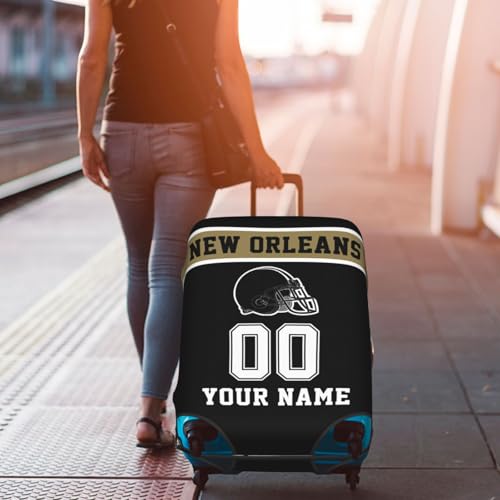 Image of Custom New Orleans Luggage Cover Personalized Football Style Suitcase Cover with Name Number Customized Washable Elastic Sports Travel Suitcase Protector for Business Vacation Gifts