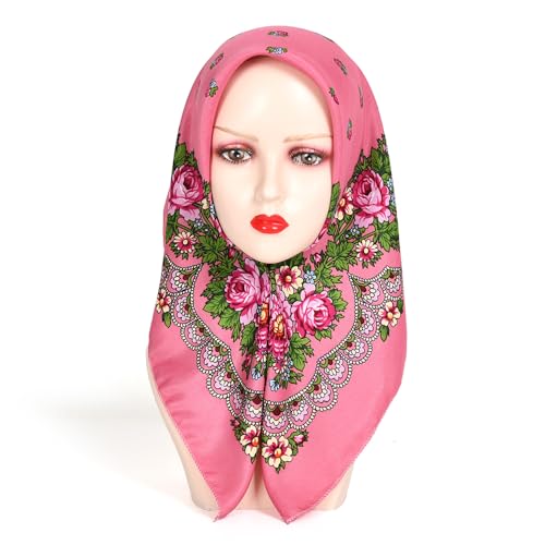 OLEETS Spring And Autumn Bohemian Style Flowers Head Scarf Shawl,70x70cm Russian And Ukrainian Style Square Shawls Scarves3