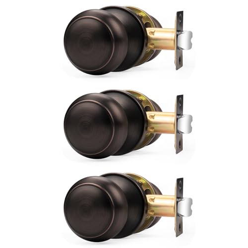 Probrico Interior Closet Door Knob, Oil Rubbed Bronze Door Knobs for Interior Doors, Hallway Passage Door Knob with Round Ball Knob, 3 Pack