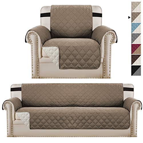 H.VERSAILTEX H.VERSAILTEX Reversible Taupe Chair Cover and Oversized Sofa Cover Bundle