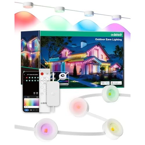 EDISHINE 120ft Smart Permanent Outdoor Lights, 80 LED RGB+IC+Warm/Cool White Eave Light, App+Voice+Remote Control, 50 Scene Modes, IP67 Waterproof for House New Year Decor, Alexa Google Enab