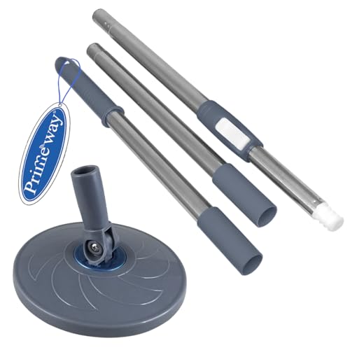 Image of Primeway Stainless Steel Spin Mop Replacement Handle Rod Stick Set with Disc Plate Head 16cm Accessory | Max Handle Length 109~127cm | Grey