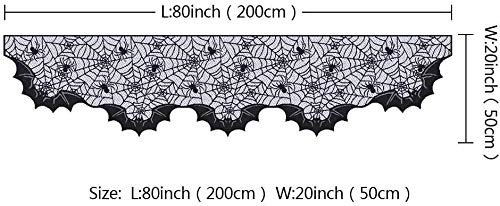 Funisfun Halloween Fall Thanksgiving Lace Fireplace Mantle Scarf Cover, Cloth Runner Door Window Curtain Kitchen Decorations Gothic Festival Party Decor (Bat, Bat, 20*80") #TOP1