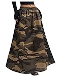 Verdusa Women's Grunge Camo Skirt Streetwear Side Striped A Line Maxi Skirts Multicolor X-Small
