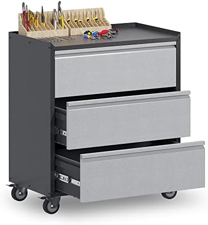 SUXXAN Convenient Durable Mobile Garage Chest for Tools and Supplies, Metal Garage Storage Cabinet with 3 Drawer,Tool Cabinets for Home,Office…