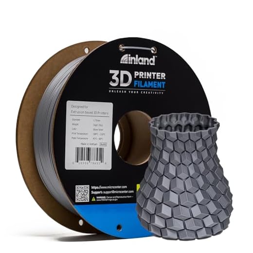 Inland PLA Filament 1.75mm Silver 1KG, 3D Printer Filament Dimensional Accuracy +/- 0.02mm, 1kg Spool (2.2lbs) Fits Most FDM 3D Printers (Stone Silver, 1 Pack)