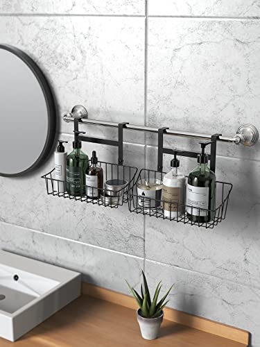 Marafansie Grid Storage Basket, Over The Cabinet Door Organizer, Hanging Basket With Hook Over The Cabinet/Railing, Under Sink Kitchen Cabinet, Pantry, Bathroom, Small, Black, 1 Pack #TOP4