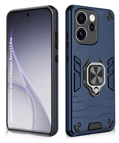 Image of WOW IMAGINE Shock Proof Back Case Mobile Cover for Oppo Reno 15 Pro 5G | Reno 15 Pro Mini 5G | Back Cover Case (Tough Armor | Hybrid PC + TPU | Ring Holder & in-Built Kickstand | Blue)
