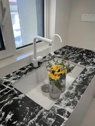 Image of HOME13 Marble Wallpaper Peel & Stick Contact Paper Self Adhesive Decorative Removable Waterproof Wallpaper for Kitchen Cabinet and Furniture Countertops (24 X 180 INCH, Black Grey Marble)