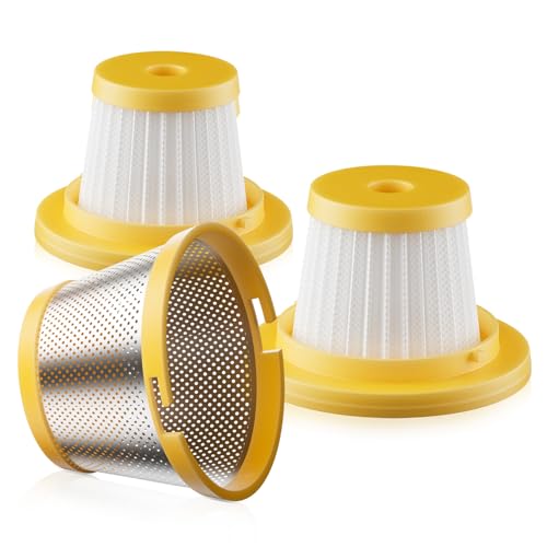 for Svoko Handheld Vacuum Cleaner Filter 3-Pack Compatible with LT-145 Cordless Handheld Vacuum Cleaner Replacement Parts HEPA Filter*2 & High-density stainless steel filter mesh*1 Yellow