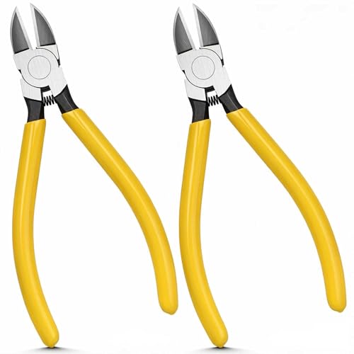 Hanpex 6in. Wire Cutters Set, Ultra Sharp Small Side Cutter Clippers with Spring Loaded, Flush Cutting Pliers, Diagonal Cutting Plier for Jewelry Making, Crafting, Electrical, 2 Pack