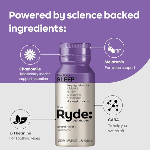 Image of Ryde Discovery Pack | Energize, Focus, Relax & Sleep Shots | Green Tea Caffeine, Ginseng, B Vitamins, L-Theanine, Lemon Balm, Chamomile, Melatonin | 0 Calories, 0 Sugar | Variety Pack (8 Pack)