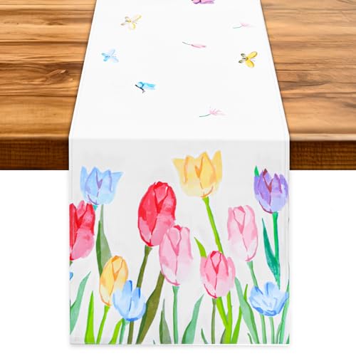 AONSOULE Easter Table Runner 13×72 Inch - Spring Floral Runner