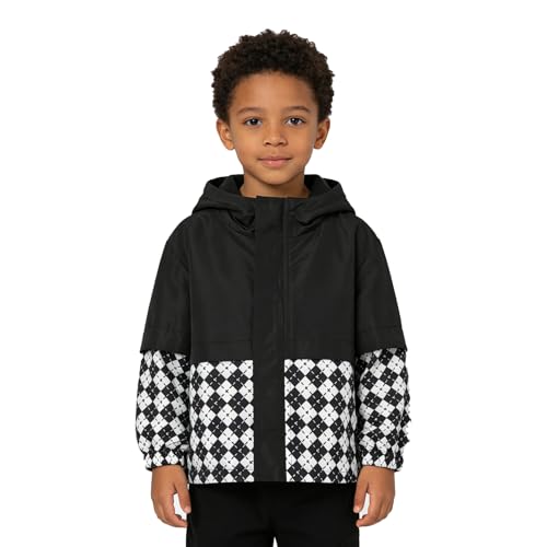 Image of LittleSpring Neutral Boys Girls Reversible Plaid Polar Fleece Jackets with Hooded Waterproof Outerwear