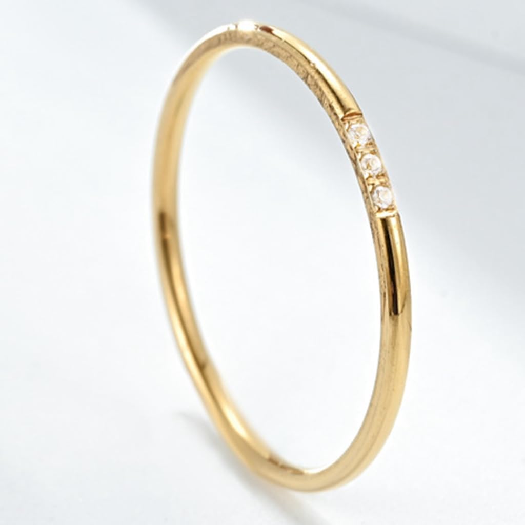 Jude Jewelers 1mm Stainless Steel Thin Stackable Three Stones Eternity Wedding Band Ring - Image 2