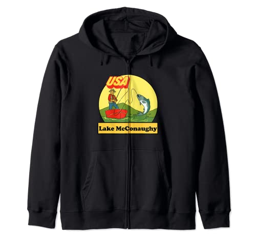 Nebraska Lake McConaughy - Regalo de pesca retro de Estados Unidos Sudadera con Capucha