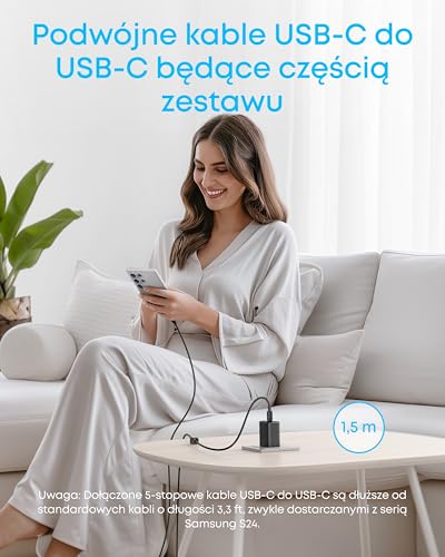 Anker Ładowarka USB C 45 W, zestawy ładujące z 1.5M kablem, szybka ładowarka, kompaktowa ładowarka, kompatybilny z iPhone 16/15/14/13, iPad, Samsung Galaxy S24/S23, Pixels (Czarny, 1 opakowanie)