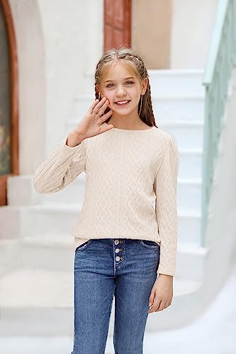 Image of Ebifin Girls Sweaters Kids Long Sleeve Crewneck Fall Knit Tops Cute Pullover Jumper Shirts 5-14 Years
