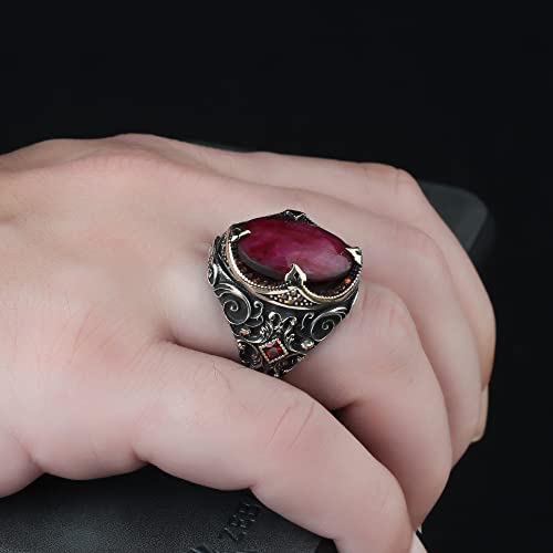 Ruby Stone Men Silver Ring, 925 Sterling Silver Ruby Gemstone Ring, Handmade Turkish Silver Ring With Natural Ruby Stone, Gift For Him Gifts For Men Handmade Rings Valentines Day Gifts For Him #TOP2