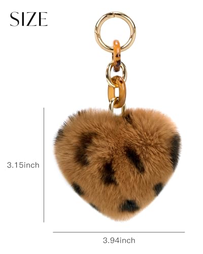 Stelle Pom Pom Keychain Rabbit Fur Bag Charms Fluffy Cute Keychains Purse Backpack Accessories Gifts for Girls/Women(Cheetah,Heart) — view 4