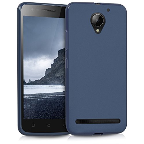 kwmobile Funda para Lenovo C2 (5') Carcasa - Ultrafina de TPU y Silicona con Bordes elevados anticaídas - Azul Oscuro Mate