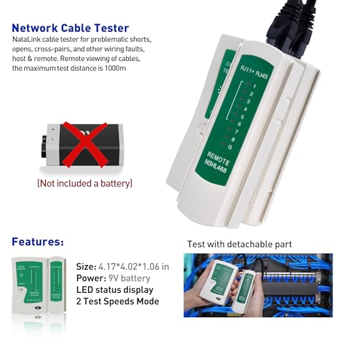 Image of Ethernet Crimping Tool Kit RJ45 Crimp Tools,CAT5 Cat5e Cat6 RJ45 Crimping Tool Kit With Cable Tester, Mini Stripper, Blades,50Pcs Cat 6 Pass Through Connectors and Strain Relief Boots
