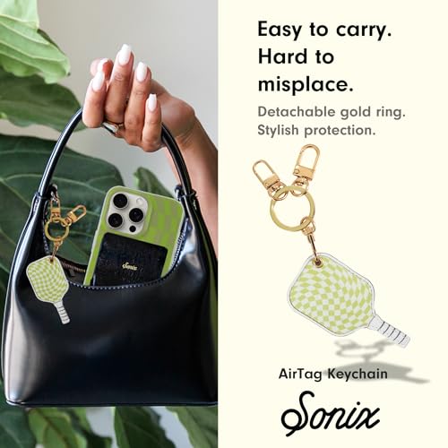 Image of Sonix Keychain Case Compatible with Apple AirTag | Protective AirTag Cover Keychain | Checkmate Green Pickleball Paddle | Pickleball Green