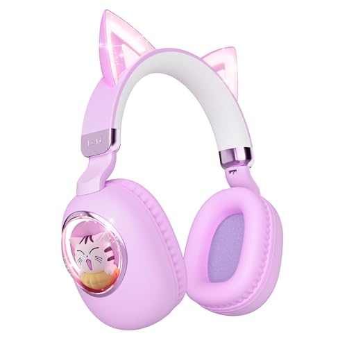 sunvito Kinder Kopfhörer Bluetooth 5.4 LED Beleuchtetes Katzenohr Faltbarer Over-Ear Kopfhörer mit Mikrofon 85dB Lautstärkebegrenzung kabellos & 3 5mm kabelgebunden für iPad/Tablet/Schule/Reisen