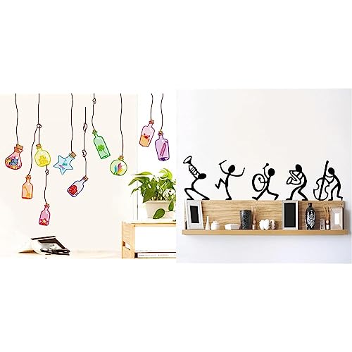 Image of Decals Design 'Beautiful Wall Drift Bottles' Wall Sticker (PVC Vinyl, 45 cm x 60 cm) & Decals Design 'Musical Instruments Happy Band' Wall Sticker (PVC Vinyl, 30 cm x 45 cm, Black)