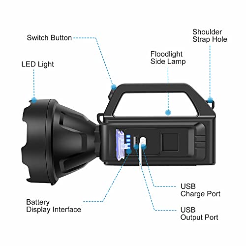Khoow Rechargeable Spotlight Flashlight, High Lumens Work Lights With 4 Modes And Usb Output, Waterproof Led Handheld Searchlight For Camping, Hiking, Hunting, And Emergencies (2P) #TOP4