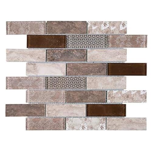 Tenedos 1x4 Brick Recycled Glass Mosaic Tile Brown for Bathroom