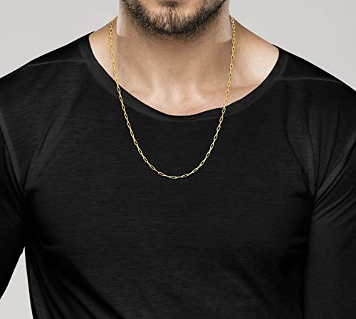 Image of Miabella Italian Solid 925 Sterling Silver, 18Kt Gold Plated 2.5mm Paperclip Link Chain Necklace for Women Men, Made in Italy