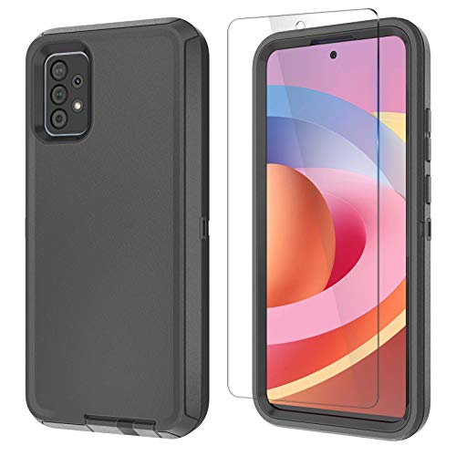 MMY Case for Samsung Galaxy A52 5G/4G Case + Tempered Glass Screen Protector Heavy Duty Shockproof Drop Dust Proof 3 in 1 Defender Black