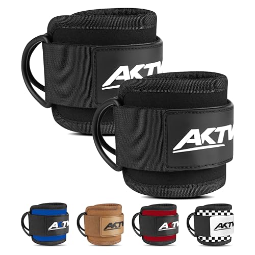 AKTV8 Ankle Straps for Cable Machine 9mm Padded Neoprene Ankle Cuffs with Heavy Duty Dual D-Rings for Secure Glute Kickbacks Hip Abductions Cable Leg Curls & Lower Body Workouts (Black Pair)