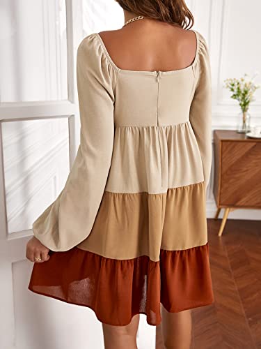 Oyoangle Women's Long Sleeve Maternity Dress Pregnancy Sweetheart Neck Ruched Front Colorblock High Waist A Line Dress Multicolor Xxl #TOP1