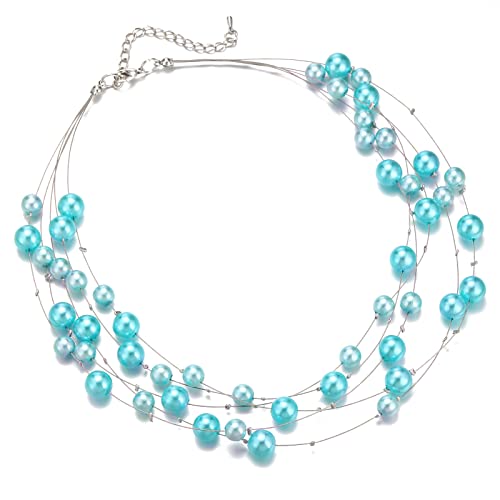 FULU AUTUMN Collier ras du cou en argent avec perles superposées faites à la main pour femme, Perle, Pas de gemme