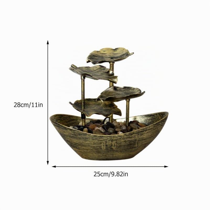 Wasserbrunnen im Barren-Stil Lotusblatt-Design Wasserfall-Ornament Desktop-Brunnen Heimdekoration -Nachtlicht-Funktion