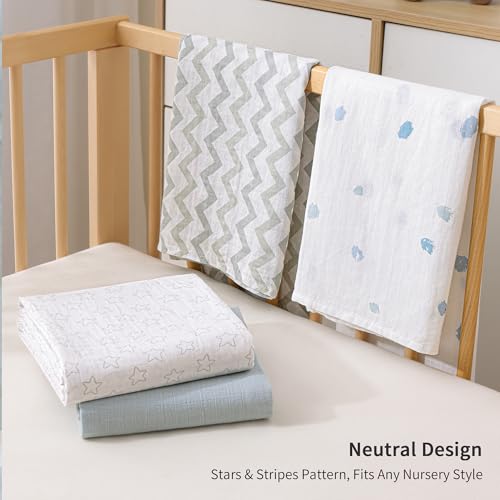 Image of POMISO Muslin Swaddle Blankets for Boys & Girls, Newborn Receiving Blankets, 4 Pack Soft Breathable Baby Swaddles, Large 47x47 Inches, Stars & Striped