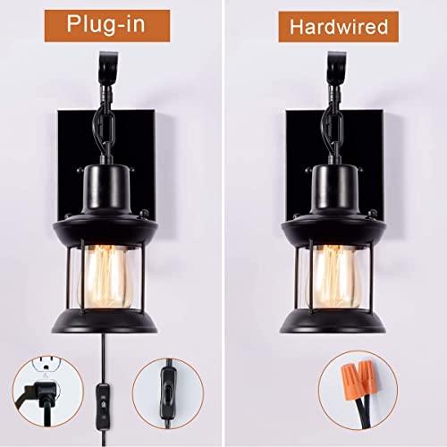 Gladfresit Rustic Wall Lamps, Lantern Wall Sconce Plug In Black Antique Wall Sconce Fixtures Farmhouse Interior Wall Lighting For Bedroom Bathroom Living Room Café (2 Pack) #TOP2