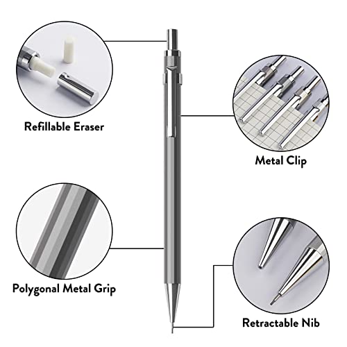 Four Candies ZDQB-0.7-002 0.7Mm Mechanical Pencil Set With Case - 4Pcs Metal Mechanical Pencils thumb #6
