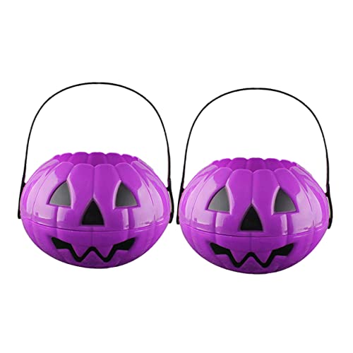 OKUMEYR 2pcs Portable Halloween Pumpkin Buckets Candy Containers for Trick Treat Halloween Party Supplies and Home Decor Fun Pumpkin Shape for Boys and Girls