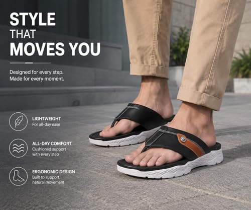 Image of Kraasa Men's EVA Flip Flops with Wide Cushioned Straps | Lightweight Thick Sole Anti-Slip Slippers Casual Summer Sandals & Chappal
