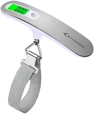 MYCARBON Luggage Scale Portable Digital Weight Scale for Travel Suitcase with Tare Function 110 Lb/ 50Kg Capacity (Silver)